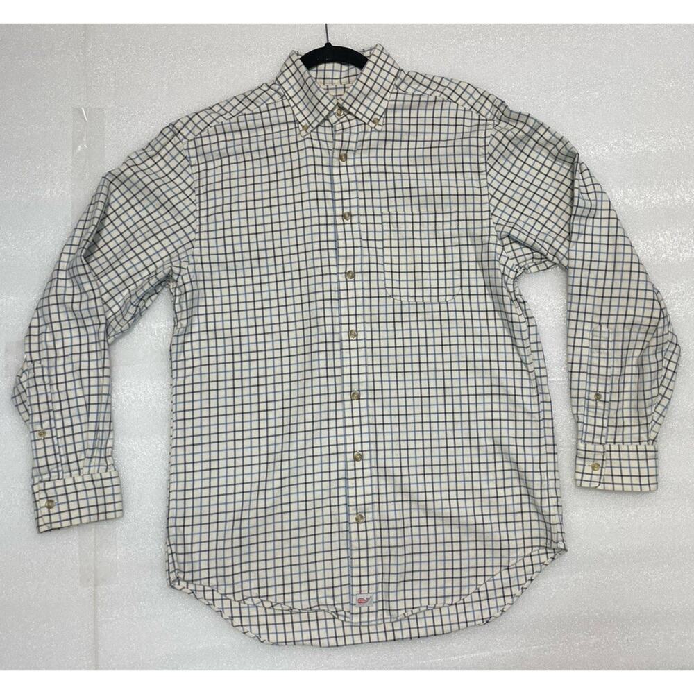 Vineyard Vines Murray Shirt Men's Small SOFT Flannel Cream Blue Plaid Shep Ian